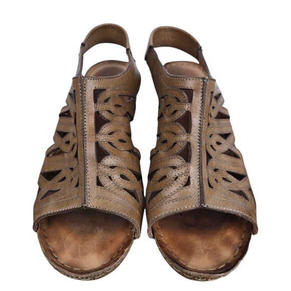 Karyoka Brown Leather Cutout Wedge Sandals Sz 38 US 7.5 - 8 Boho Beach - Picture 6 of 15